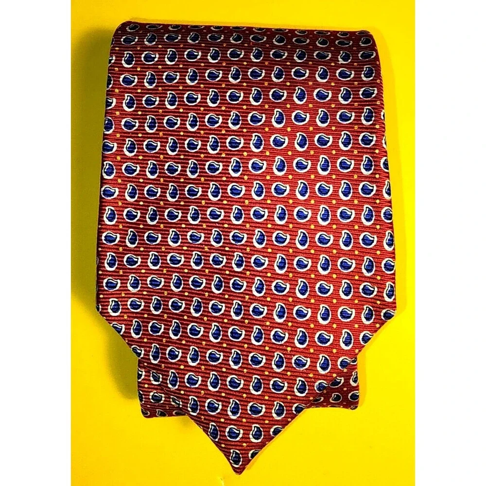 Ralph Lauren Hand Finished Red Blue 100% Silk Necktie